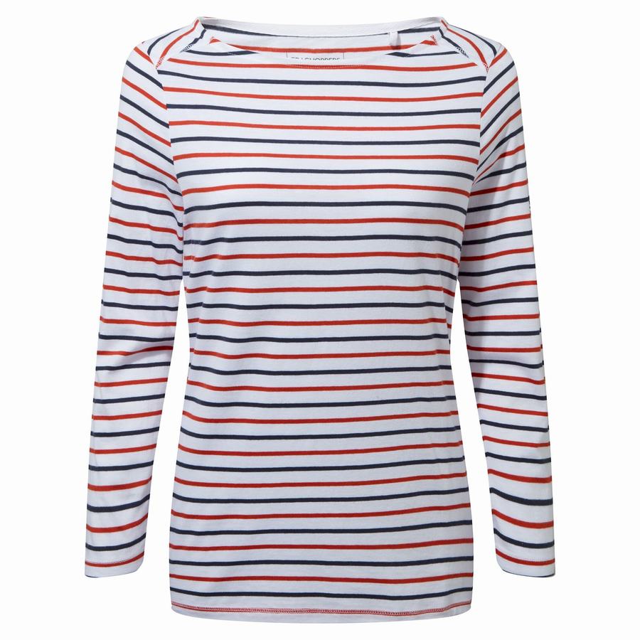 T Shirts Craghoppers Blanca 3/4 Sleeved Top Femme Bleu Bleu Marine Rouge Stripes | UOK5785VT