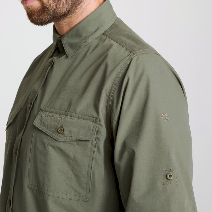 Chemises Craghoppers Kiwi Long Sleeved Homme Vert Foncé | PZD6556GH