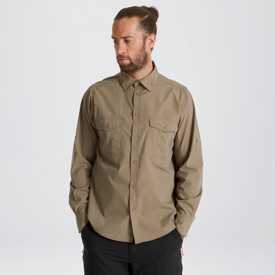 Chemises Craghoppers Kiwi Long Sleeved Homme Kaki Foncé | XYZ9853OY