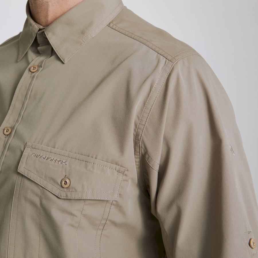 Chemises Craghoppers Kiwi Long Sleeved Homme Kaki Foncé | XYZ9853OY