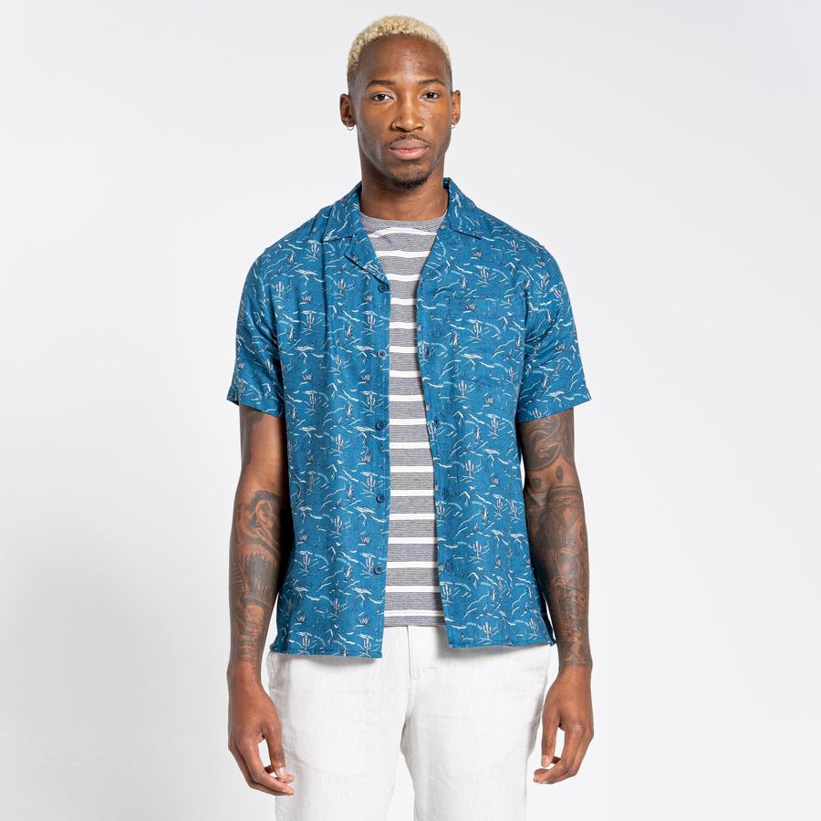 Chemises Craghoppers Nosibotanical Hula Corta Sleeved Homme Bleu Marine Bleu | YUG4680PQ