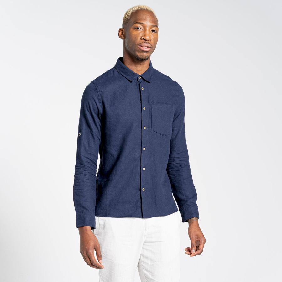 Chemises Craghoppers Nosibotanical Lagarto Long Sleeved Homme Bleu Bleu Marine | PSO1828WJ