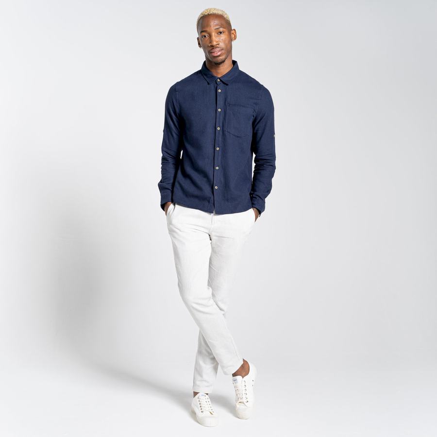Chemises Craghoppers Nosibotanical Lagarto Long Sleeved Homme Bleu Bleu Marine | PSO1828WJ