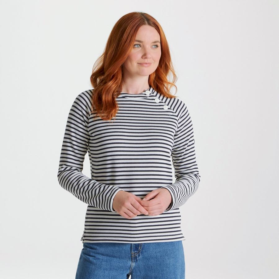 Sweats Craghoppers Neela Crew Neck Femme Bleu Bleu Marine Stripes | SGR3646ES