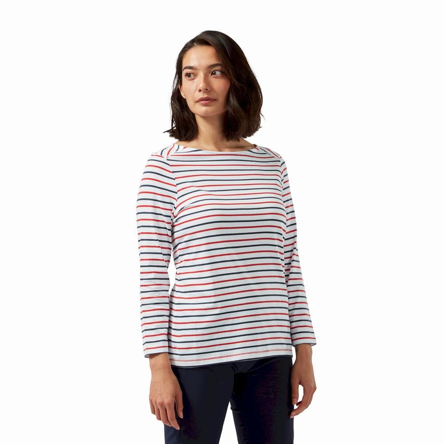 T Shirts Craghoppers Blanca 3/4 Sleeved Top Femme Bleu Bleu Marine Rouge Stripes | UOK5785VT