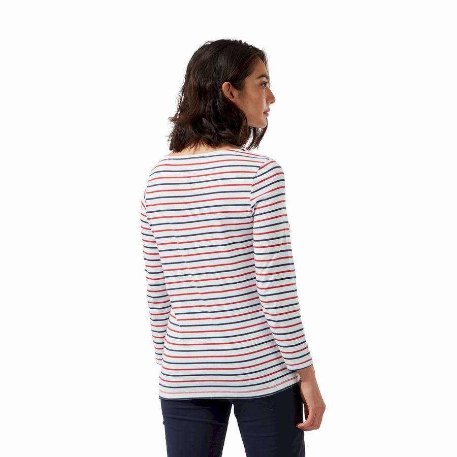 T Shirts Craghoppers Blanca 3/4 Sleeved Top Femme Bleu Bleu Marine Rouge Stripes | UOK5785VT