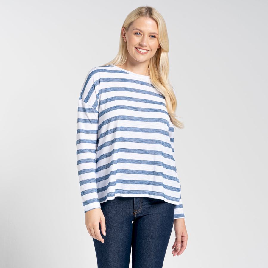 T Shirts Craghoppers NosiLife Cora Long Sleeved Femme Bleu Stripes | DKS4458JT