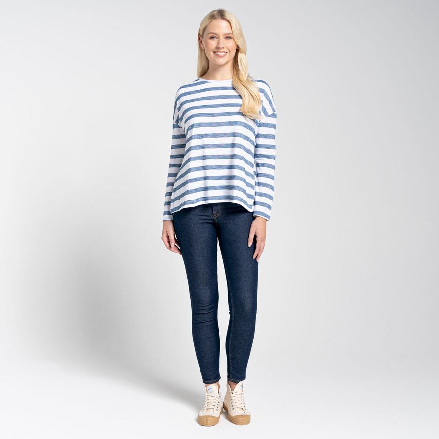 T Shirts Craghoppers NosiLife Cora Long Sleeved Femme Bleu Stripes | DKS4458JT