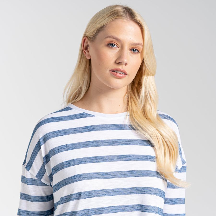 T Shirts Craghoppers NosiLife Cora Long Sleeved Femme Bleu Stripes | DKS4458JT