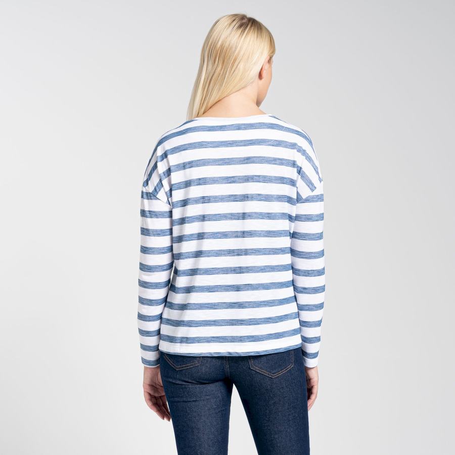 T Shirts Craghoppers NosiLife Cora Long Sleeved Femme Bleu Stripes | DKS4458JT