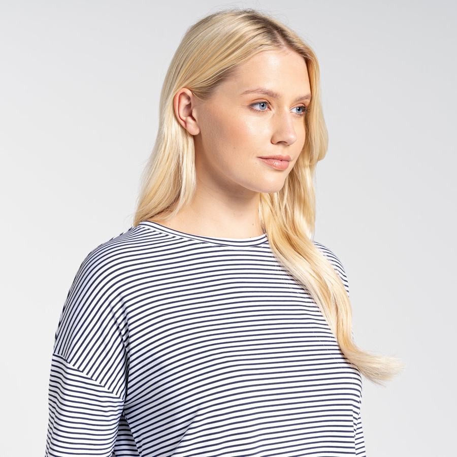 T Shirts Craghoppers NosiLife Cora Long Sleeved Femme Bleu Bleu Marine Stripes | TYD8796TH