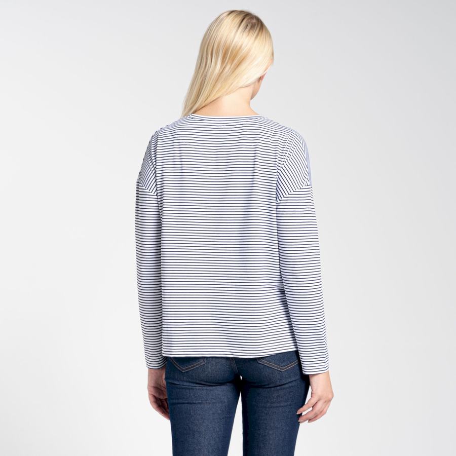 T Shirts Craghoppers NosiLife Cora Long Sleeved Femme Bleu Bleu Marine Stripes | TYD8796TH