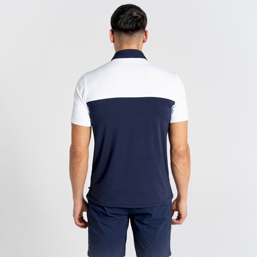 T Shirts Craghoppers NosiLife Pro Corta Sleeved Polo Homme Blanche Bleu Bleu Marine | YFE5667AA