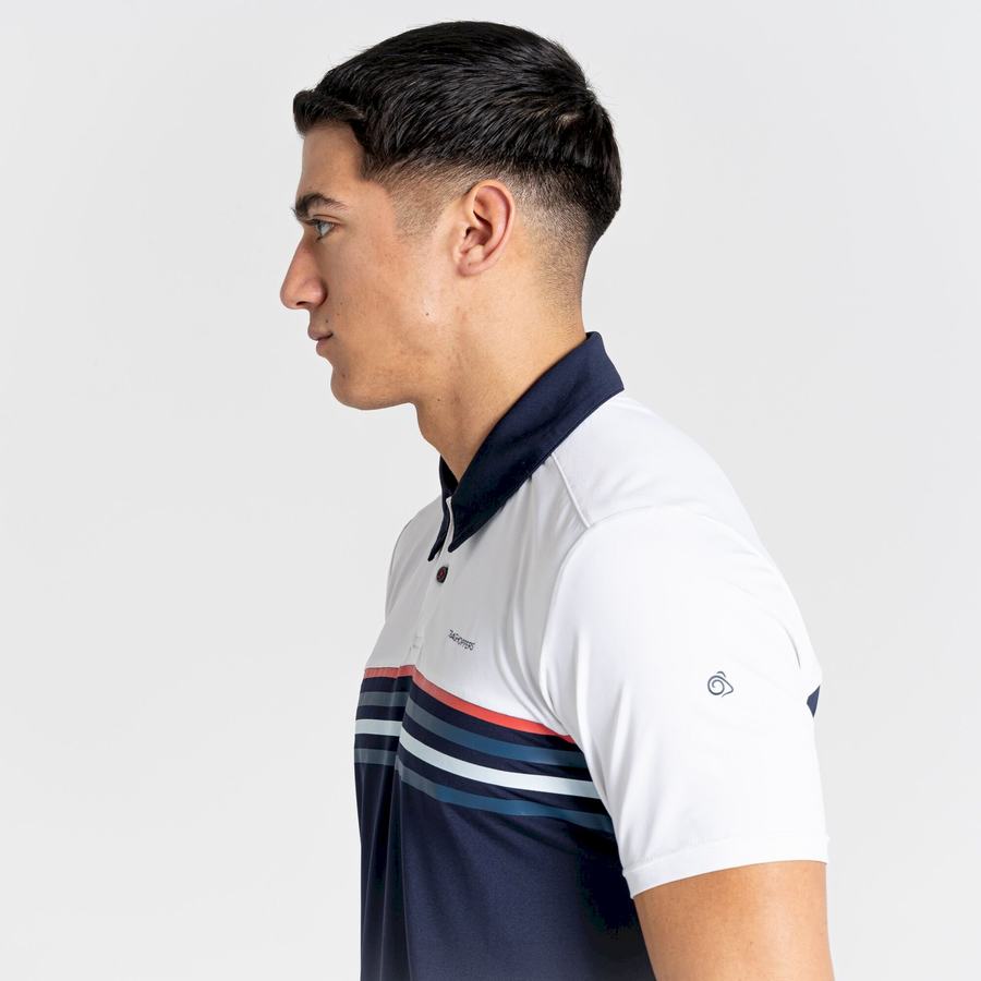 T Shirts Craghoppers NosiLife Pro Corta Sleeved Polo Homme Blanche Bleu Bleu Marine | YFE5667AA