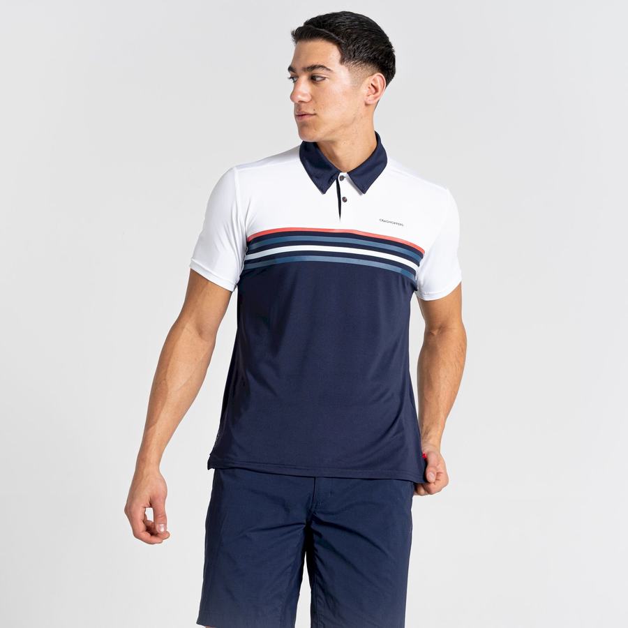 T Shirts Craghoppers NosiLife Pro Corta Sleeved Polo Homme Blanche Bleu Bleu Marine | YFE5667AA