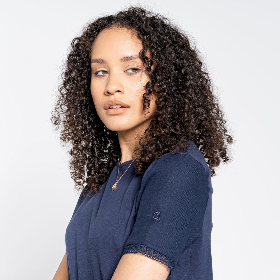 T Shirts Craghoppers Nosibotanical Lavern Corta Sleeved Femme Bleu Bleu Marine | DYJ722RR