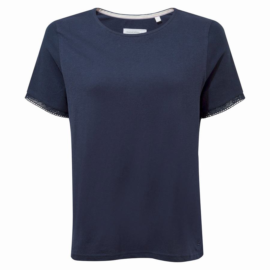 T Shirts Craghoppers Nosibotanical Lavern Corta Sleeved Femme Bleu Bleu Marine | DYJ722RR