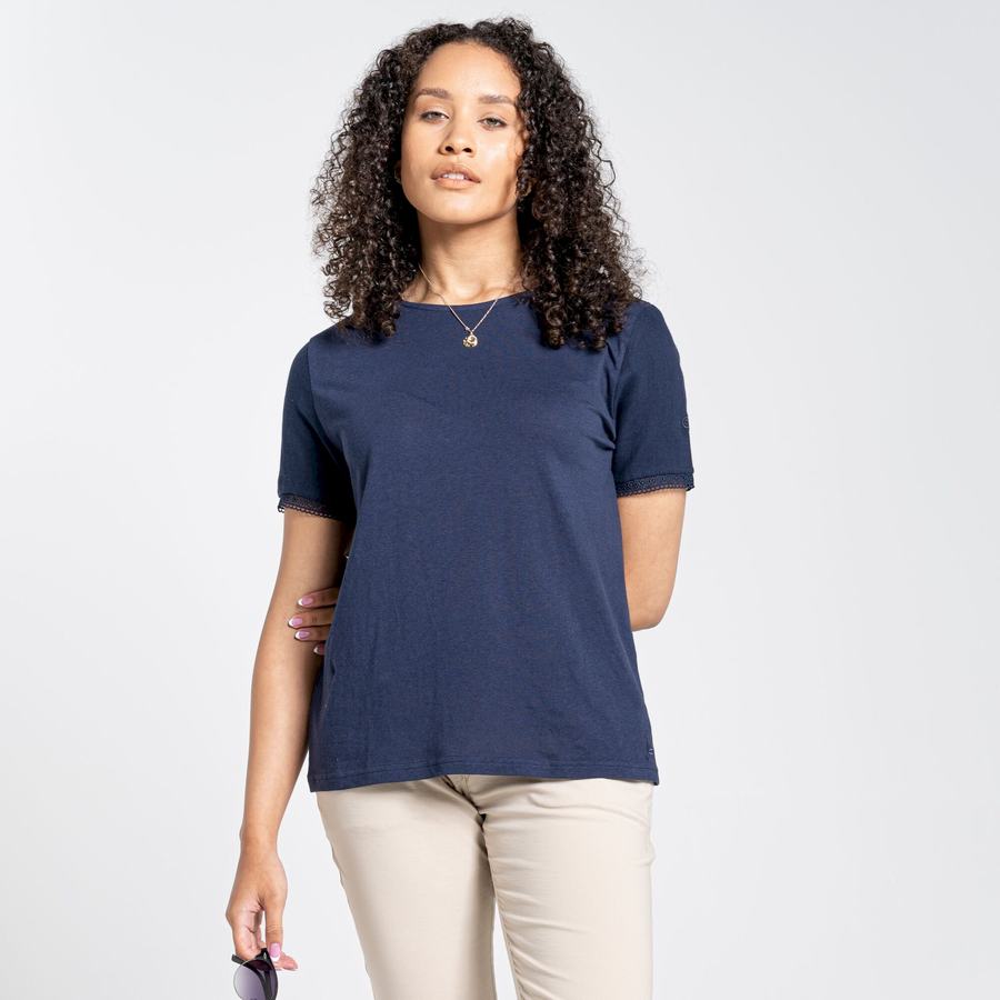 T Shirts Craghoppers Nosibotanical Lavern Corta Sleeved Femme Bleu Bleu Marine | DYJ722RR